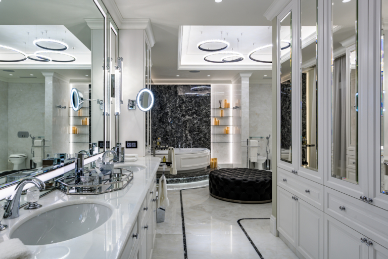 Luxury crystal chandelier in a bathroom my Manooi crystal chandelier